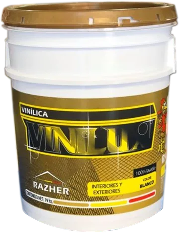 Cubeta de pintura vinílica Vinilux Razher de 19 litros, color blanco